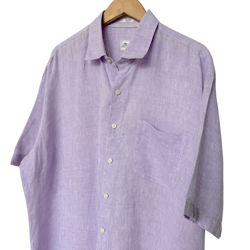 Peter Millar Men's Lavender 100% Linen Short Sleeve Button-Up Shirt XL Casual